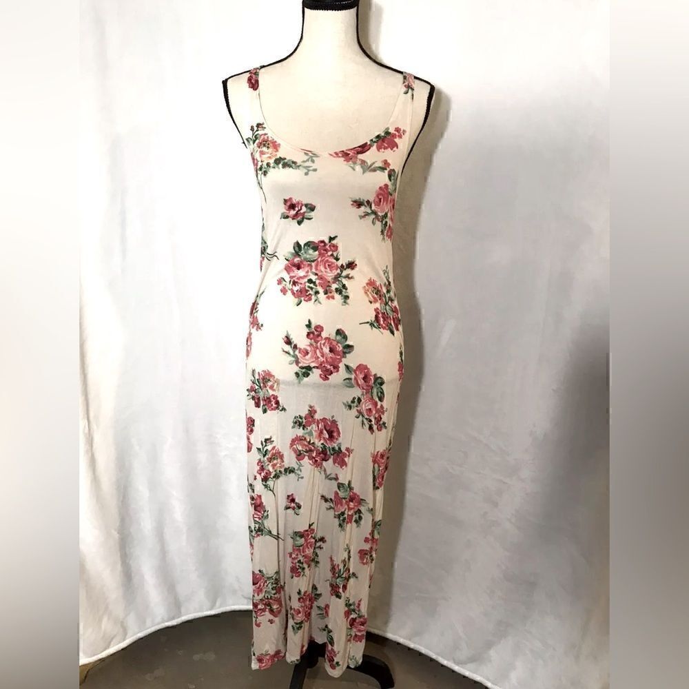 Tag Floral Cream Maxi Dress with Pink Roses